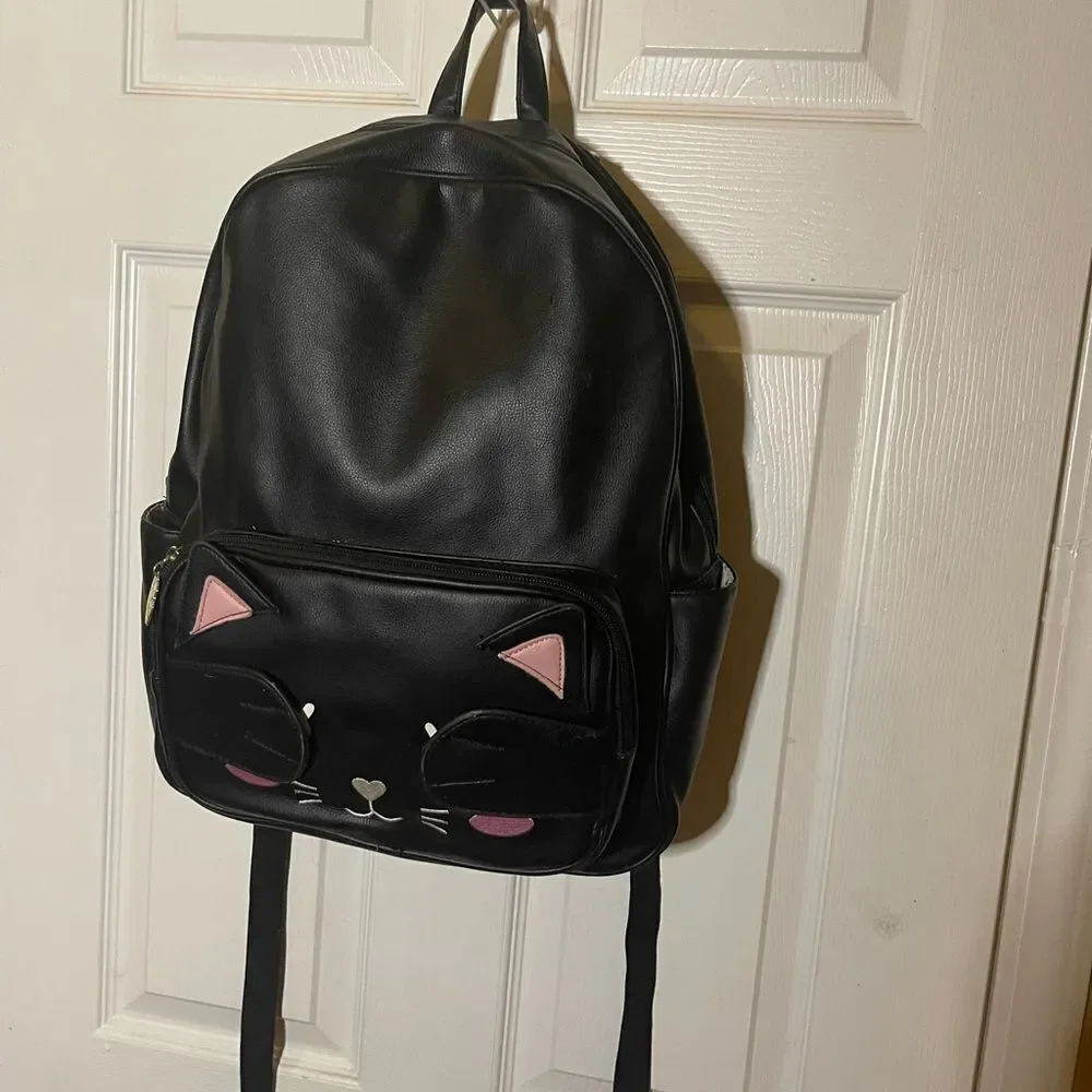 Betsey Johnson synthetic Black Cat Face pick a boo Medium Backpack.